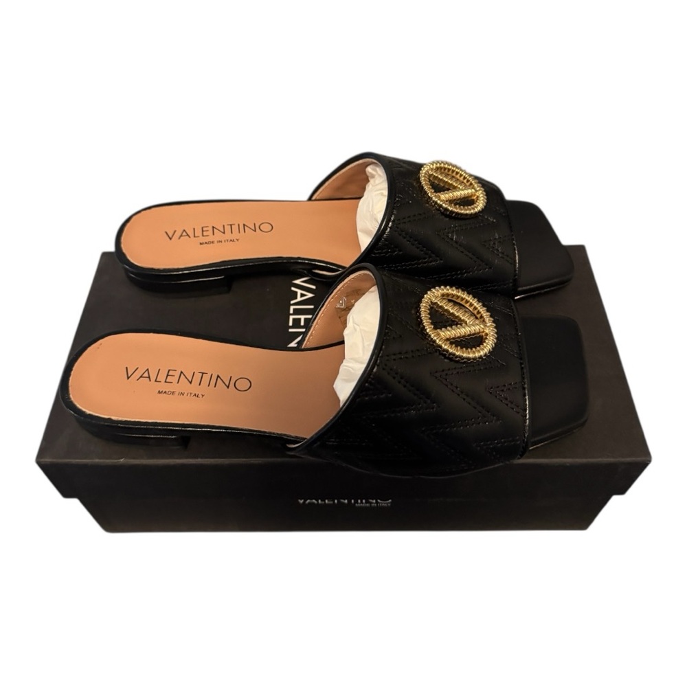Valentino Black and Gold Quilted Mules - Picture 2 of 5